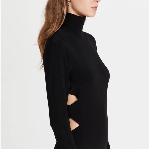 NORMA KAMALI “ALLIGATOR” CUTOUT MOCK-NECK BODYSUIT, SZ S BLACK NWT!! - Picture 5 of 16